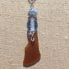 Beach Found Sea Glass Pendant "Sky" Sterling Silver Necklace Art Pearl