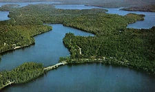 1950s SARANAC LAKE TUPPER LAKE NEW YORK FISH CREEK CAMP SITE AERIA POSTCARD P966