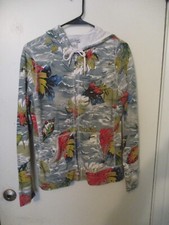 Lucky Brand Colorful Leaves Water Long Sleeve Zip Up Hoodie Jacket Women's M