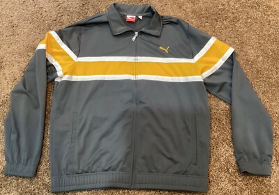 Puma Sport Lifestyle Track Jacket Mens L Grey & Yellow Full Zip Polyester pocket