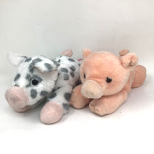2 Aurora World Piglet Pig Plush Bean Bag Pink White w/ Gray Spot Stuffed Animal