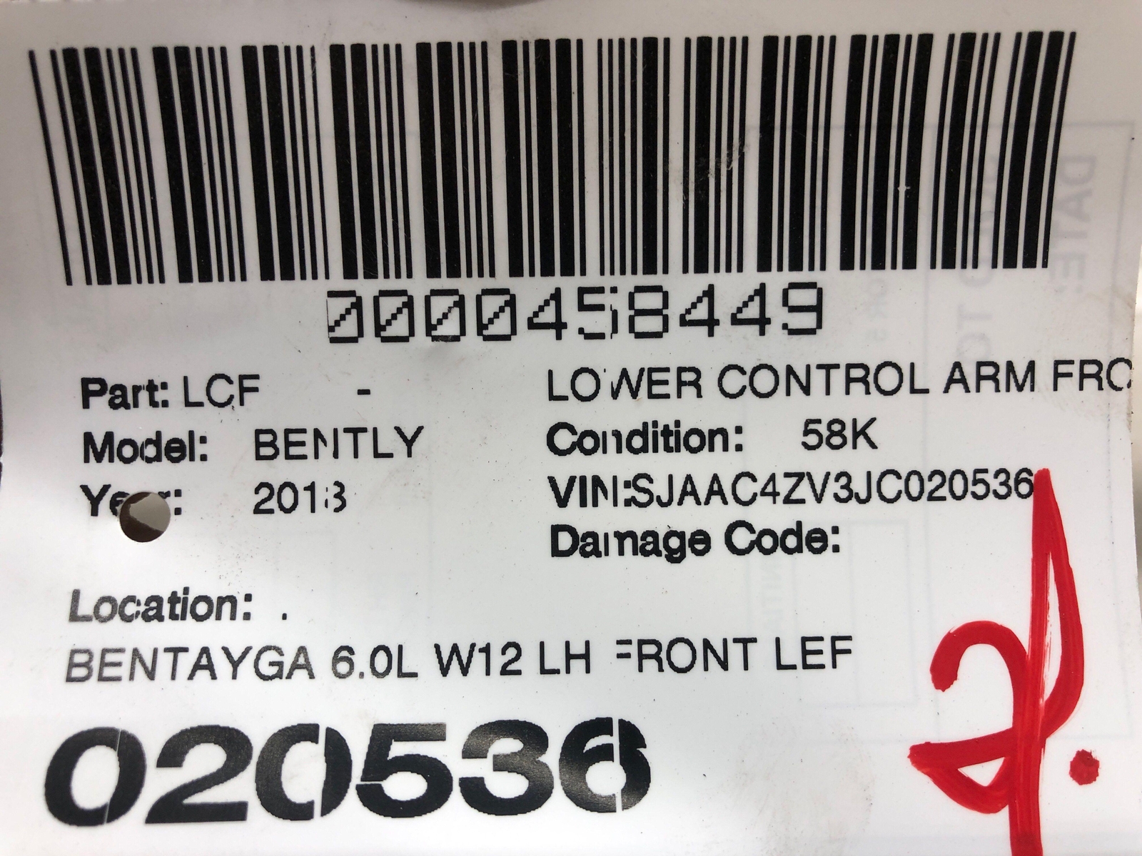 2016-2020 BENTLEY BENTAYGA OEM 6.0L W12 LH FRONT LEFT LOWER WISHBONE CONTROL ARM