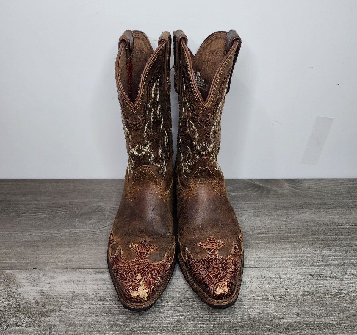 Tony Lama Vaquero Brown Leather Cowboy Boots Youth Size 2.5D 