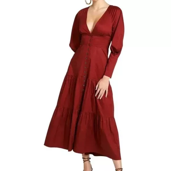 NWT A.L.C. Fleur Long-Sleeve Tiered Cotton Maxi Dress Size 6 MSRP $595