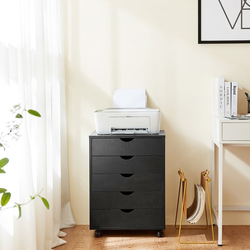 Black Mobile Wooden 5-Drawer Chest - Dresser and Storage Cabinet on Wheels - Picture 6 of 6