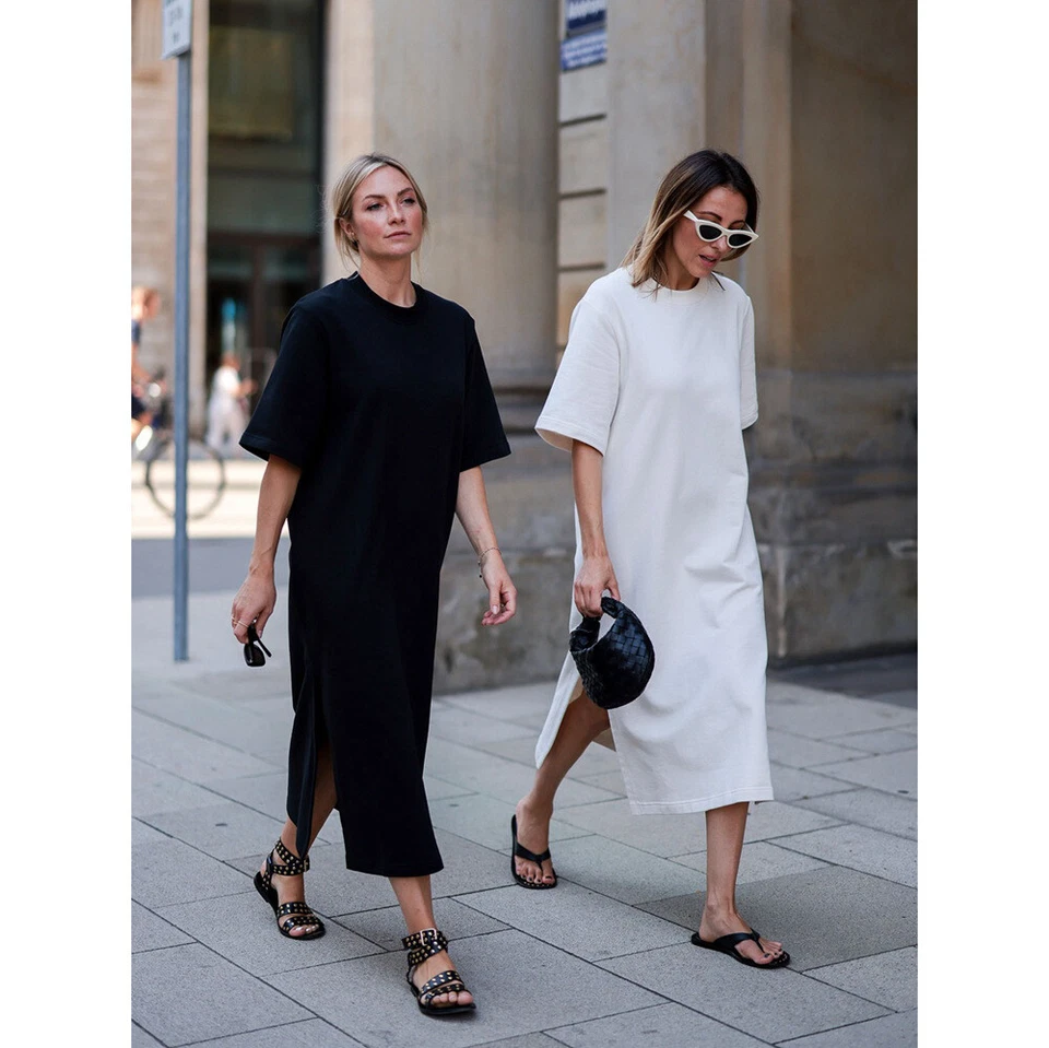 Nuevo vestido de manga corta THE ROW para mujer primavera/verano de algodón suelto cuello redondo Foto 2 de 4