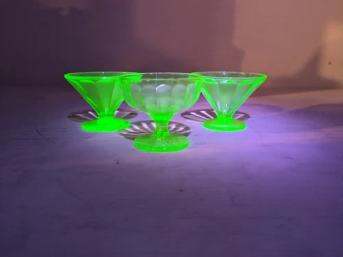 Set Of 3 Uranium Glass Sherbet Dishes 3" - UV Reactive