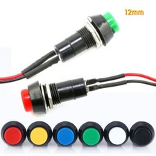Round Push Button Switch With Cable Momentary 12mm Red Green Black Yellow White