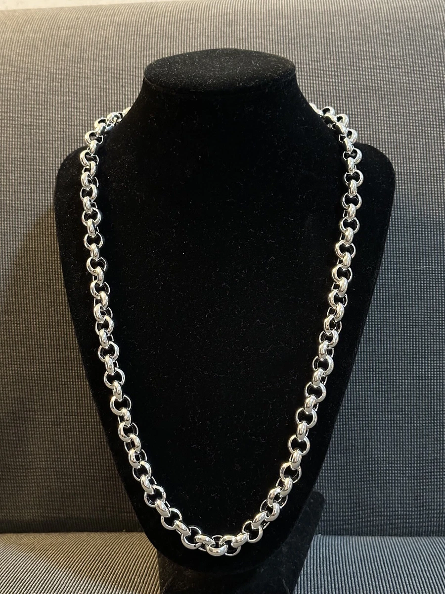 Solid 925 Sterling Silver Mens Heavy 8mm Rolo Belcher Chain Clasp Necklace 60cm