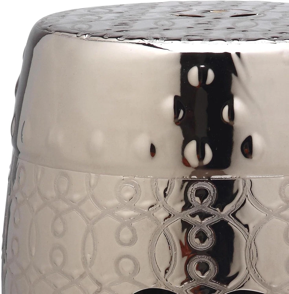 Banqueta decorativa de jardim de cerâmica vitrificada Lantana, prata - Imagem 3 de 3