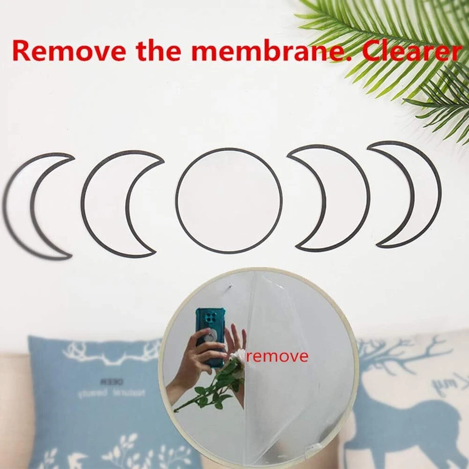 Juego de 5 espejos acrílicos de madera fase lunar escandinava - sala dormitorio Foto 2 de 4