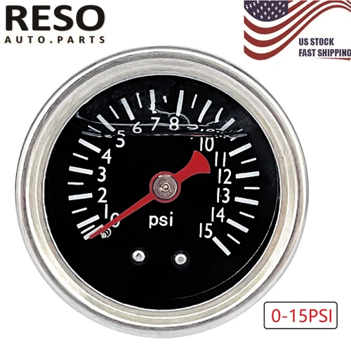 1.5" Dial Universal Fuel Pressure Gauge Liquid 0-15psi Pressure Gauge 1/8" NPT