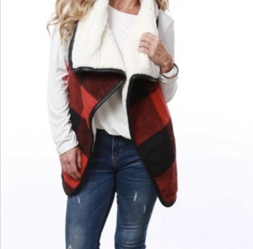 Love Tree Buffalo Plaid Sherpa Vest 