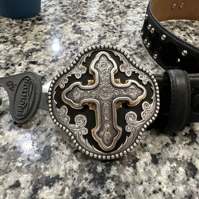 Justin Boots DeMedici Black Leather Cross Women\'s Belt Sz 30 NWT Justin Boots De Medici Black Cross Belt Womens Studded NWT  main image 2