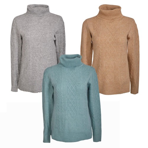 Cable Knit Polo Neck Jumper Warm 