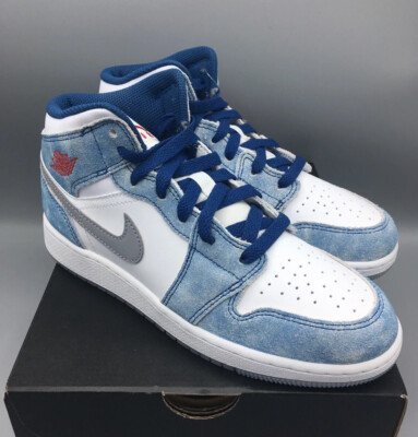 Nike Air Jordan 1 Mid French Hyper Royal Blue Grey White EU 40 Blau Weiß Grau