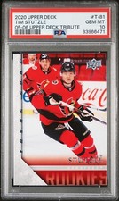 2020 Upper Deck Tim Stutzle 05-06 UD Tribute Young Guns Rookie PSA 10 Ottawa