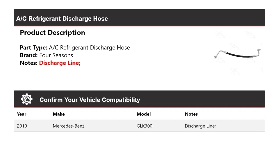 Manguera de descarga de refrigerante aire acondicionado Mercedes-Benz GLK300 2010 4 estaciones Foto 2 de 4