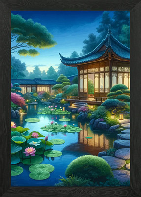 Gerahmtes Wandbild Poster Asiatischer Liliengarten Dämmerung Leinwanddruck Bild