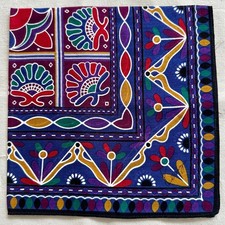 VTG Handkerchief Blue Cotton Geometric Floral Flower Yellow Red Pocket Square 16