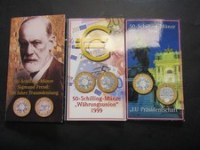 1998,99,2000 Austria Lot of 3 Folios with 50 Schilling Coins (3 Coins Total)(BS)