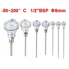 RTD PT100 Temperature Sensor Probe 1/2"BSP Thread Thermocouple Terminal-HeadΦ8mm