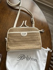 Brighton JoJo Organizer Crossbody Purse Straw and White Wheat Leather *EUC*
