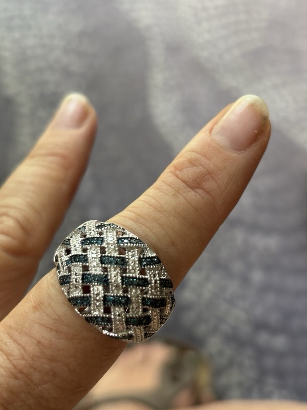 J Stella basket weave blue and white pave diamond ring