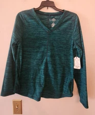 St johns bay lightweight Fuzzy classic v neck sweater green size xs