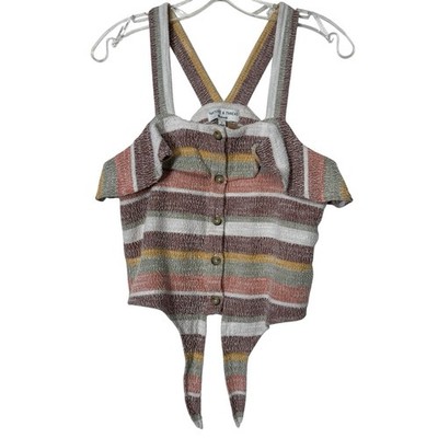 Madewell Texture & Thread Smocked Stripe Crop Top Ruffle Straps Size Small