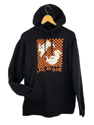 Black HARRY STYLES ''Love on Tour'' hoodie L orange check white rabbit pullover