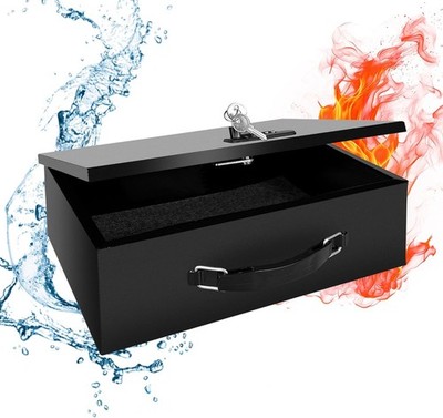 YIYITOOLS Fireproof Lock Box with Key and Combination Lock, Fire Safe Black 