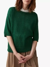 Women's TOAST Calar Half Sleeve Linen Sweater Pullover Knit Top Relaxed Fit  (M)