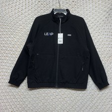 FIGS Technical Sydney Scrub Jacket Women Sz M Black Full Zip Leap Embroidery