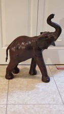 VTG Large LEATHER Wrapped ELEPHANT Dark Brown 23
