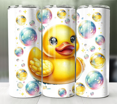 20oz Stainless Steel Tumbler   Adorable Yellow Rubber Duck with Bubbles Design