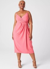 Lane Bryant Pleated Front Dress 20 NEW Hot Pink Sexy Flirty Midi
