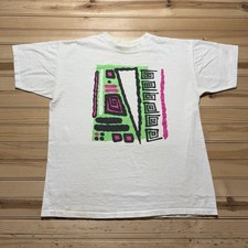 Vintage 80s 90s Geometric Neon Shapes Colors Swirls Abstract Art Shirt Size L/XL