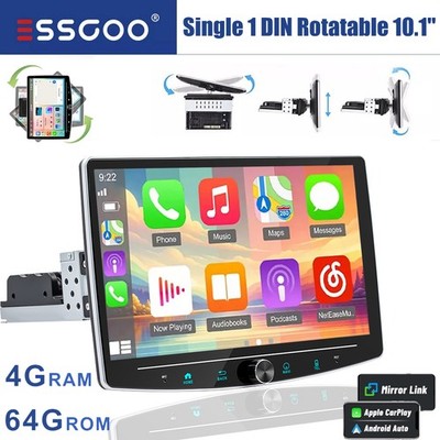10.1'' Android 15 4+64GB Carplay Rotatable Car Stereo Radio 1Din GPS Navi SWC+CAM