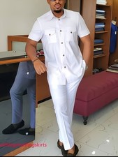 Men's Traditional 2 Piece Set African Shirt and Pants Set Suit Middle East Suit