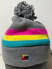 Coal Winter Knit Beanie Gray with Multicolor Stripes and Pom