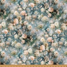 Wings Over Wildflowers By Hoffman Fabrics - Dusty Teal Roses X5702-D21