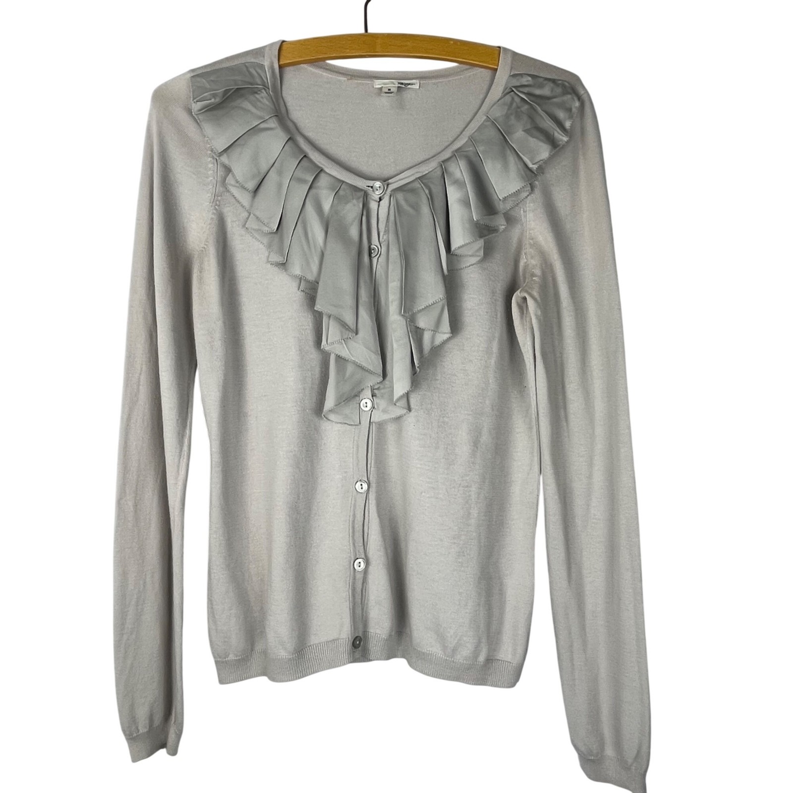 Halogen Light Gray Ruffle Button Front Cotton Car… - image 2