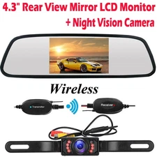 Wireless Reversing Rear View License Plate Camera + 4.3" Car LCD Mirror Monitor