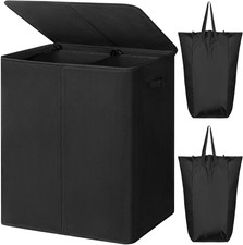 154L Double Laundry Hamper with Lid 2 Section Removable Bags Collapsible New
