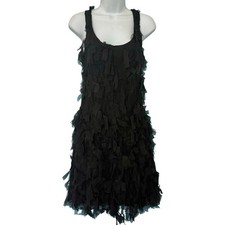 Karen Kane Black Shredded Eyelash Lace Stretch Mini Racerback Dress size XS