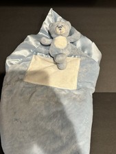 Lovey BABY GANZ Plush Security Blanket Blue Satin Teddy Bear Rattle