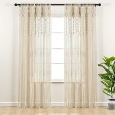 Boho Macrame Textured Cotton Window Curtain Panel Single 40" W x 95" L Neutral