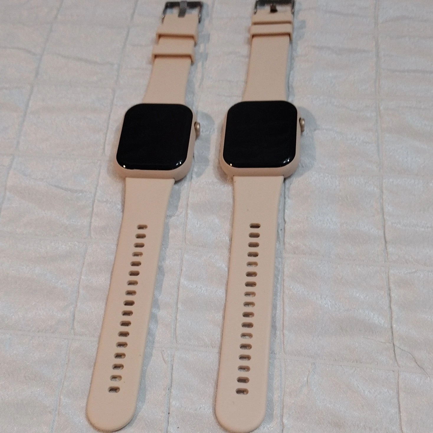 Pair Beige Silicone Smart Watch Touchscreen Fitness Android iOS PARTS ONLY.
