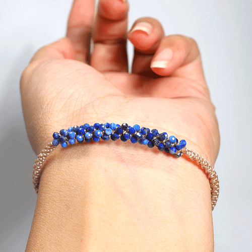 Bracciale Cristallo Gemma Macramè Colore Lapislazzuli Naturale Blu Stellare~ Naturale Lapislazzuli Colore Oceano Profondo - Foto 9 di 10